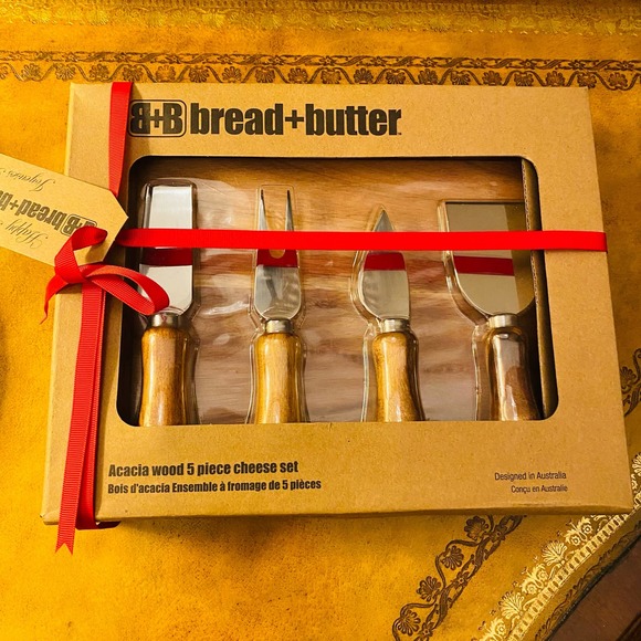 Bread & Butter Acacia Wood 5 Piece Cheese Set Gift Set NEW Rustic Farmhouse - Picture 1 of 6